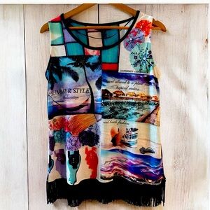 STYLE & COMPANY Fun Tank Top With Fringe SZ S